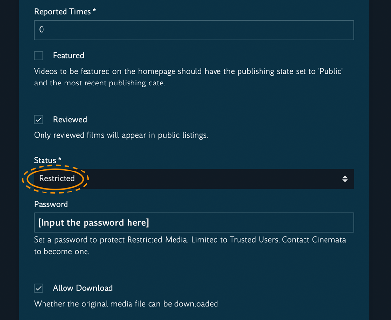 Password protection screenshot